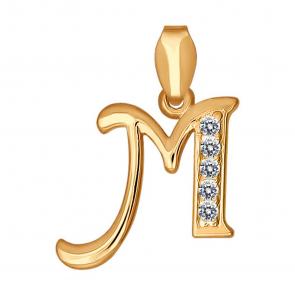 Подвеска-буква М из золочёного серебра SOKOLOV с фианитом 93030518 фото