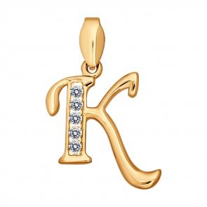 Подвеска-буква К из золочёного серебра SOKOLOV с фианитом 93030520 фото