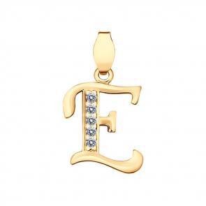 Подвеска-буква Е из золочёного серебра SOKOLOV с фианитом 93030533 фото