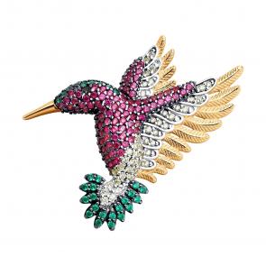 : Брошь из золочёного серебра с корундами и фианитами 93040045-91 фото