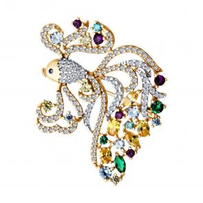 Брошь из золочёного серебра SOKOLOV с фианитом 93040048-91 фото