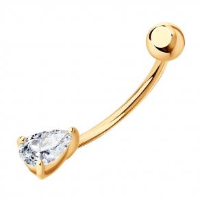 Пирсинг в пупок из золочёного серебра SOKOLOV с фианитом 93060003 фото