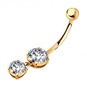 Пирсинг из золоченого серебра в пупок SOKOLOV с фианитом 93060004 фото