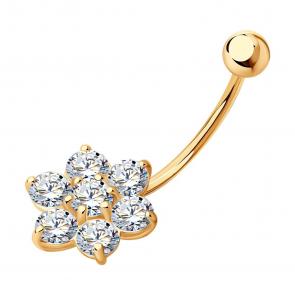 Пирсинг в пупок из золочёного серебра SOKOLOV с фианитом 93060005 фото