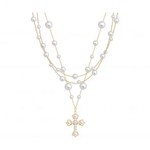 Колье Крест из золочёного серебра SOKOLOV с жемчугом 93070152 фото