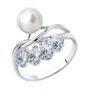 Серебряное кольцо Diamant с фианитом и жемчугом 94-110-00467-1 фото