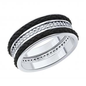 Серебряное кольцо Diamant с фианитом и элементом из текстиля 94-110-01814-1 фото