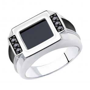 Серебряное кольцо Diamant с фианитом, ониксом и эмалью 94-112-00488-2 фото