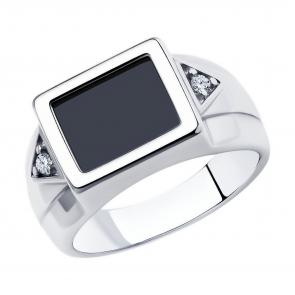 Серебряное кольцо Diamant с фианитом и ониксом 94-112-00491-1 фото