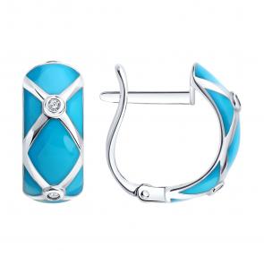 Серебряные серьги SOKOLOV с фианитом и эмалью 94-120-00235-1 фото