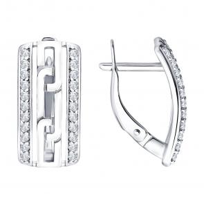 Серебряные серьги Diamant с фианитом и эмалью 94-120-00247-2 фото