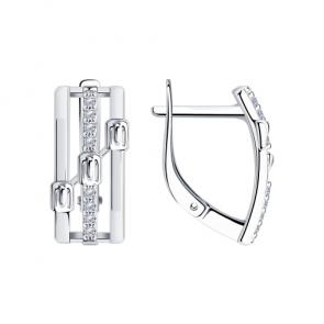 Серебряные серьги Ремень Diamant с фианитом 94-120-00798-1 фото