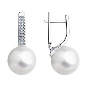 Серебряные серьги Diamant с фианитом и жемчугом 94-120-01173-1 фото