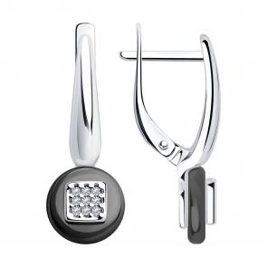 Серебряные серьги Diamant с фианитом и керамикой 94-120-01265-1 фото