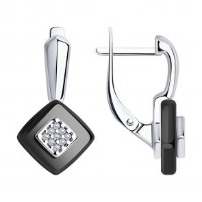 Серебряные серьги Diamant с фианитом и керамикой 94-120-01270-1 фото
