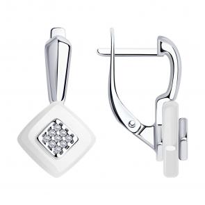Серебряные серьги Diamant с фианитом и керамикой 94-120-01270-2 фото