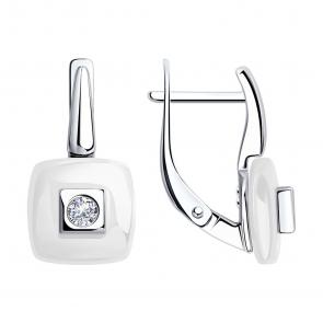 Серебряные серьги Diamant с фианитом и керамикой 94-120-01278-2 фото