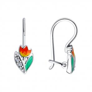 Серебряные серьги Diamant с фианитом и эмалью 94-120-01529-1 фото