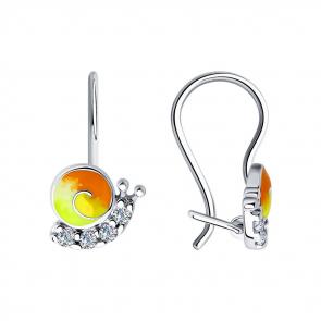 Серебряные серьги Diamant с фианитом и эмалью 94-120-01541-1 фото
