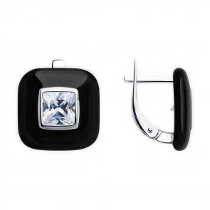 Серебряные серьги Diamant с фианитом и эмалью 94-120-01801-1 фото