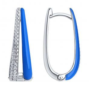 Серебряные серьги Diamant с фианитом и эмалью 94-120-01810-2 фото