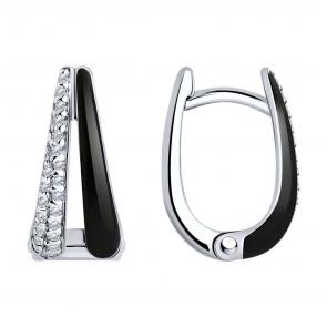 Серебряные серьги Diamant с фианитом и эмалью 94-120-01810-3 фото