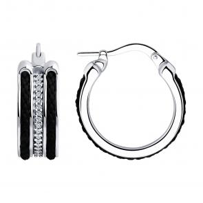 Серебряные серьги Diamant с элементом из текстиля и фианитом 94-120-01814-1 фото