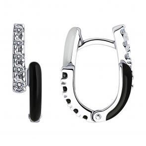 Серебряные серьги-трансформеры Diamant с фианитом и эмалью 94-120-01816-2 фото