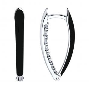 Серебряные серьги Diamant с фианитом и эмалью 94-120-01883-1 фото