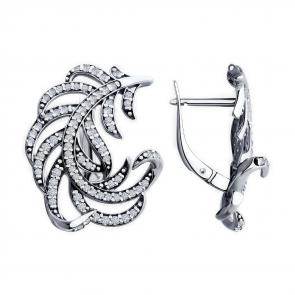 Серьги из черненого серебра Diamant с фианитом 94-120-02005-1 фото