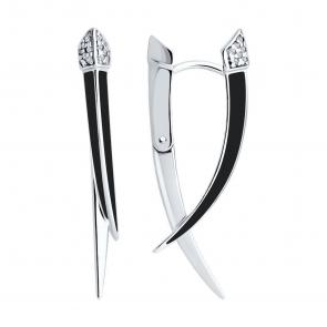 Серебряные серьги Diamant с фианитом и эмалью 94-120-02066-1 фото