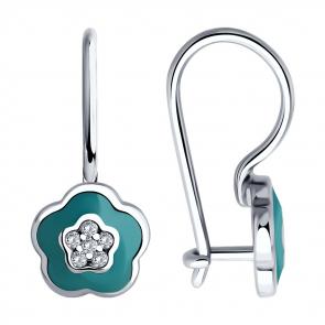 Серебряные серьги Diamant с фианитом и эмалью 94-120-02148-1 фото