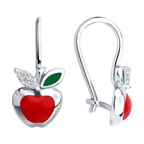 Серебряные серьги Diamant с фианитом и эмалью 94-120-02171-1 фото