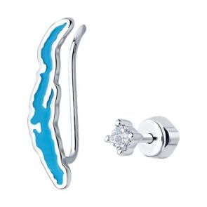 Серебряные серьги о.Байкал Diamant с фианитом и эмалью 94-120-02174-1 фото