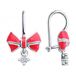 Серебряные серьги Diamant с фианитом и эмалью 94-120-02177-1 фото