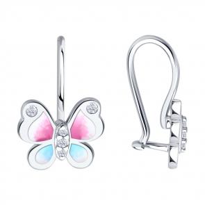 Серебряные серьги Diamant с фианитом и эмалью 94-120-02185-1 фото
