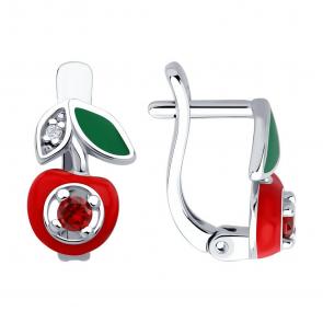 Серебряные серьги Diamant с фианитом и эмалью 94-120-02200-1 фото