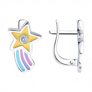 Серебряные серьги Diamant с фианитом и эмалью 94-120-02218-1 фото