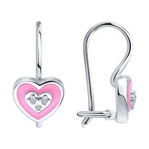 Серебряные серьги Diamant с фианитом и эмалью 94-120-02220-1 фото