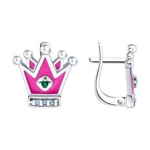 Серебряные серьги Diamant с фианитом и эмалью 94-120-02221-1 фото