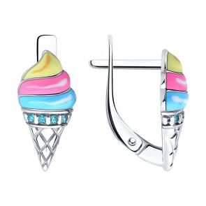 Серебряные серьги Diamant с фианитом и эмалью 94-120-02224-1 фото