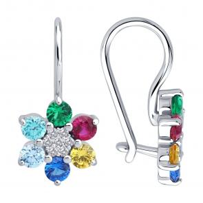 Серебряные серьги Diamant с фианитом и рубиновым корундом 94-120-02274-1 фото