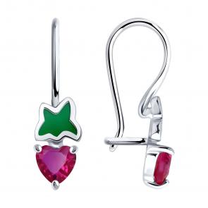 Серебряные серьги Diamant с эмалью и рубиновым корундом 94-120-02305-1 фото