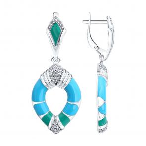 Серебряные серьги Diamant с фианитом и эмалью 94-121-00040-1 фото