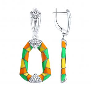 Серебряные серьги Diamant с фианитом и эмалью 94-121-00041-1 фото