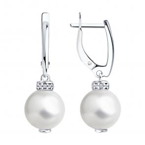 Серебряные серьги Diamant с фианитом и жемчугом Swarovski 94-121-00092-1 фото