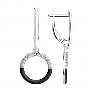 Серебряные серьги Diamant с фианитом и эмалью 94-121-00241-2 фото