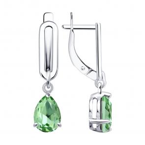 Серебряные серьги Diamant с хризолитом и ювелирным кристаллом 94-121-00244-2 фото