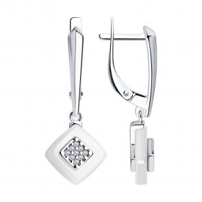 Серебряные серьги Diamant с фианитом и керамикой 94-121-01270-2 фото