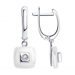 Серебряные серьги Diamant с фианитом и керамикой 94-121-01278-2 фото